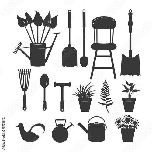 Silhouette gardening equipment black color only