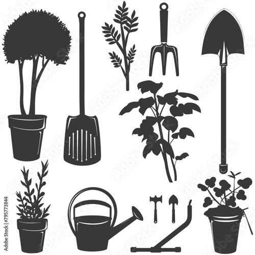 Silhouette gardening equipment black color only