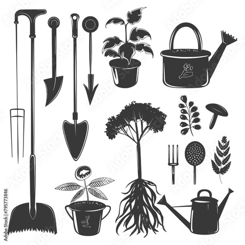 Silhouette gardening equipment black color only