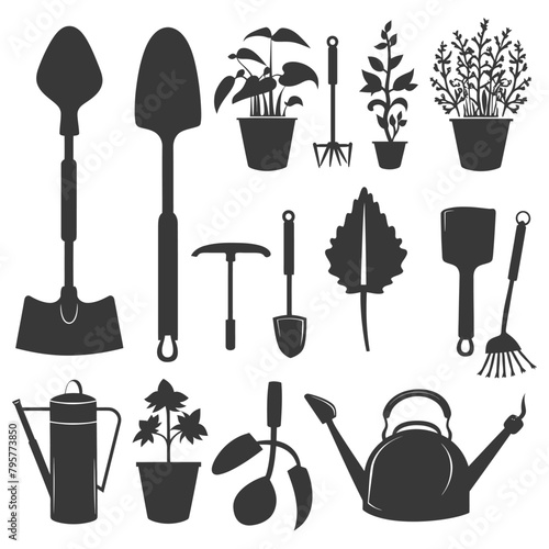 Silhouette gardening equipment black color only