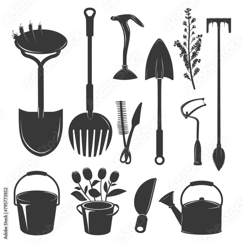 Silhouette gardening equipment black color only