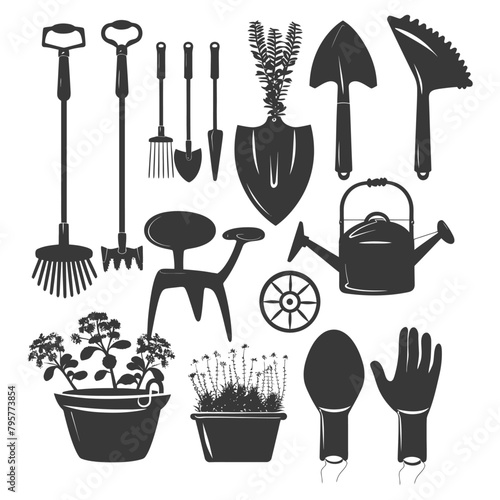 Silhouette gardening equipment black color only