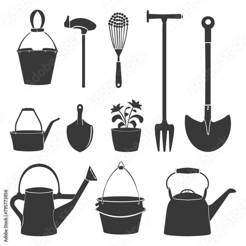 Silhouette gardening equipment black color only