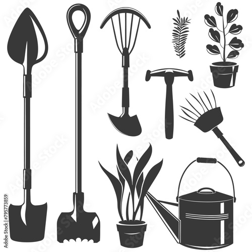Silhouette gardening equipment black color only