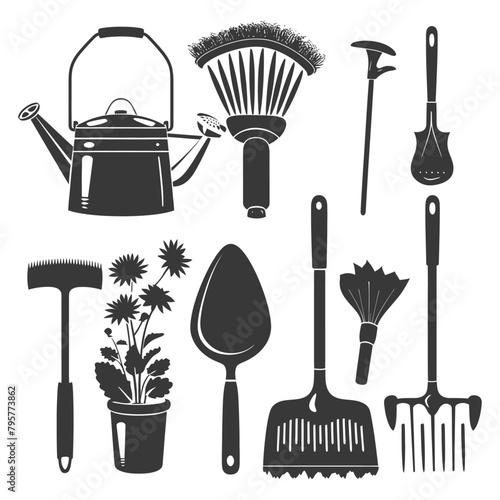 Silhouette gardening equipment black color only
