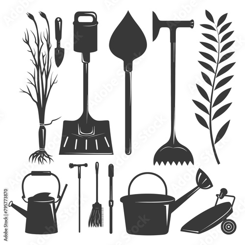 Silhouette gardening equipment black color only