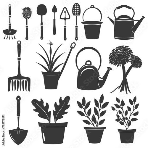 Silhouette gardening equipment black color only