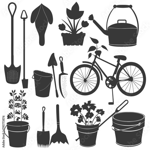 Silhouette gardening equipment black color only