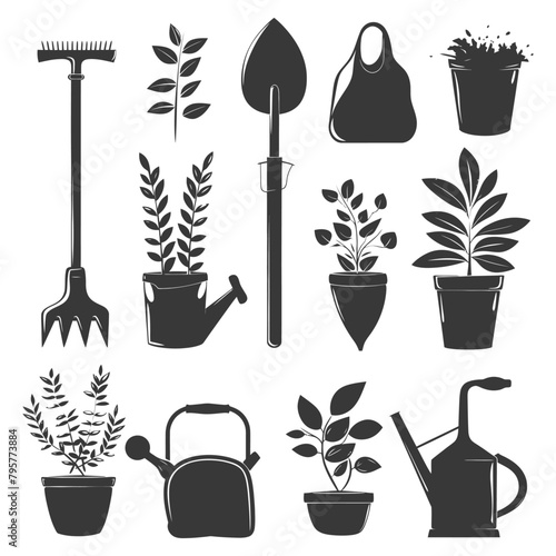 Silhouette gardening equipment black color only