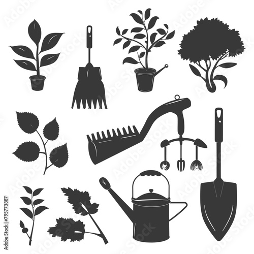 Silhouette gardening equipment black color only