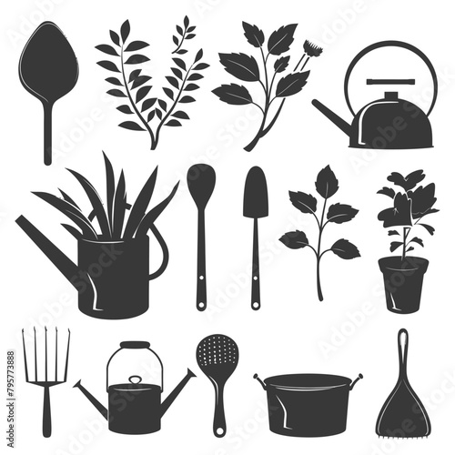 Silhouette gardening equipment black color only