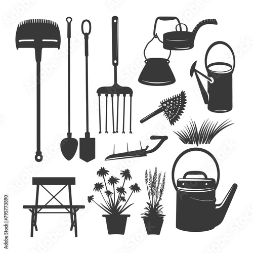 Silhouette gardening equipment black color only