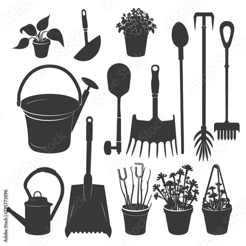 Silhouette gardening equipment black color only