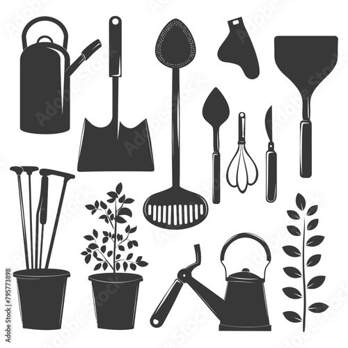 Silhouette gardening equipment black color only