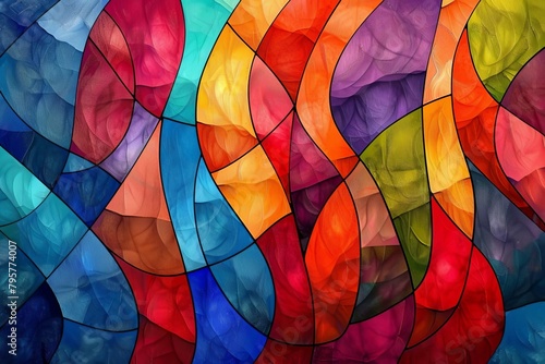 colorful stained glass design abstract background warm spectrum digital art