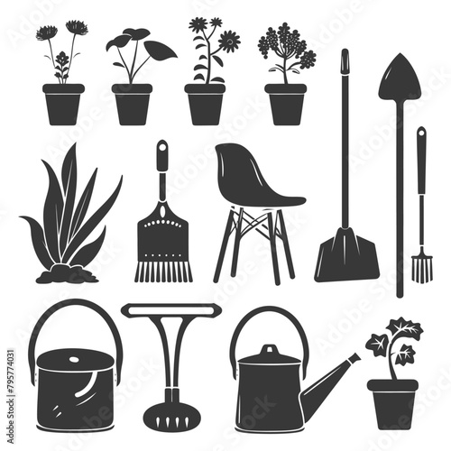 Silhouette gardening equipment black color only