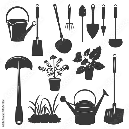 Silhouette gardening equipment black color only