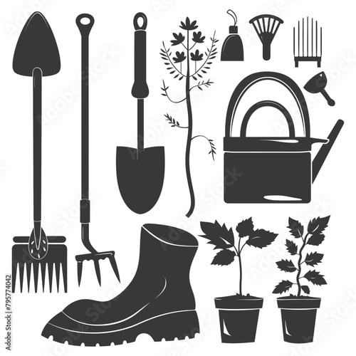 Silhouette gardening equipment black color only