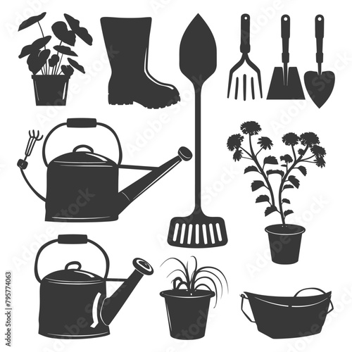 Silhouette gardening equipment black color only