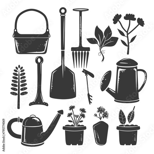 Silhouette gardening equipment black color only
