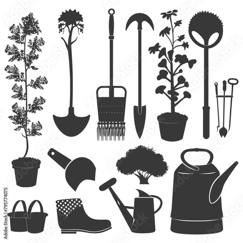 Silhouette gardening equipment black color only