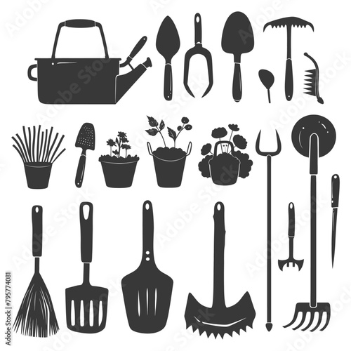 Silhouette gardening equipment black color only