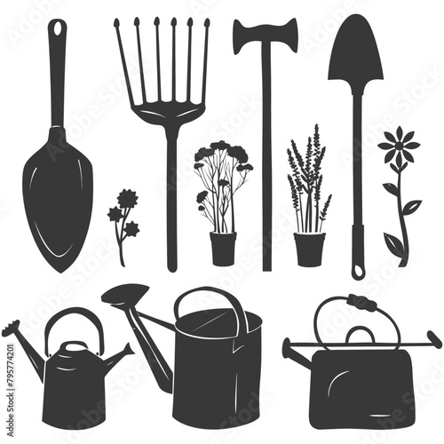 Silhouette gardening equipment black color only