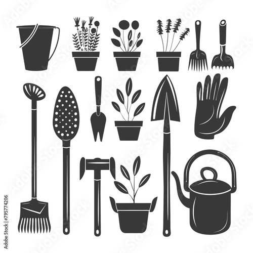 Silhouette gardening equipment black color only