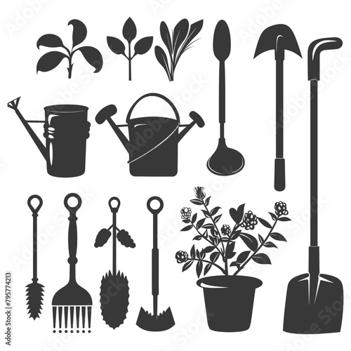 Silhouette gardening equipment black color only
