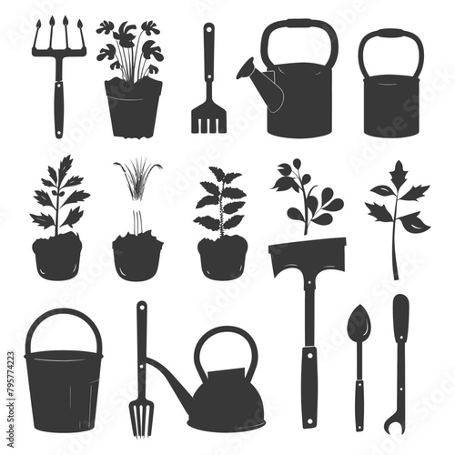 Silhouette gardening equipment black color only