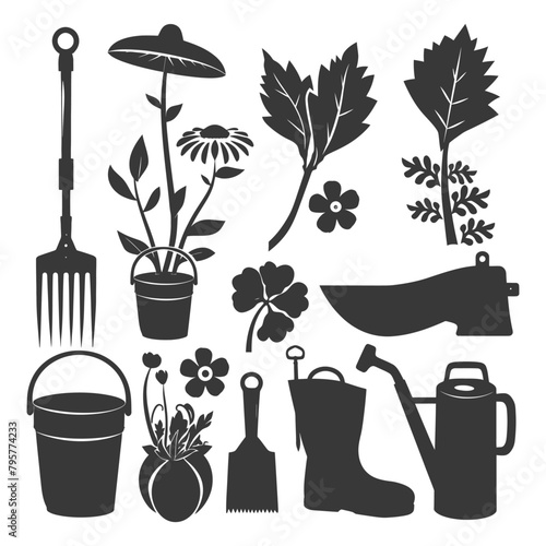 Silhouette gardening equipment black color only