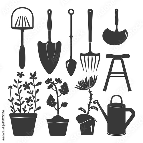 Silhouette gardening equipment black color only