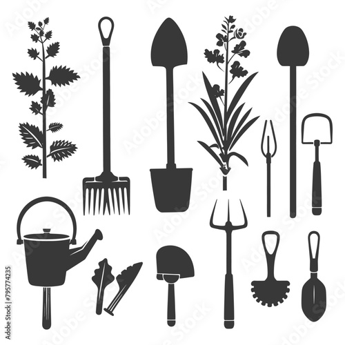 Silhouette gardening equipment black color only