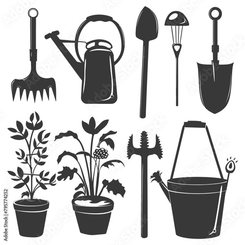 Silhouette gardening equipment black color only