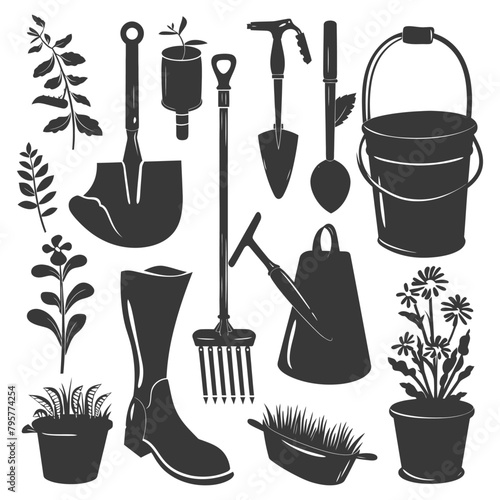 Silhouette gardening equipment black color only