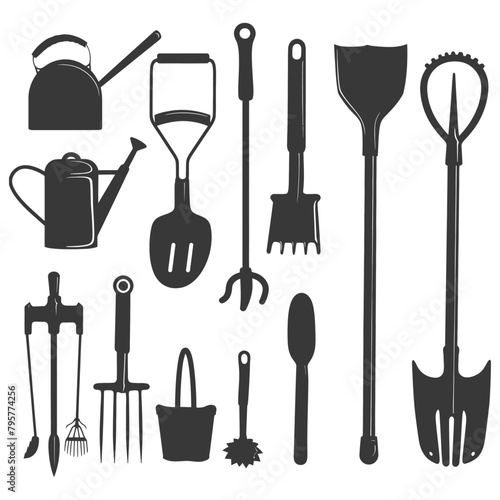 Silhouette gardening equipment black color only