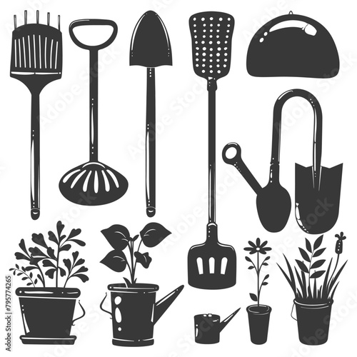 Silhouette gardening equipment black color only