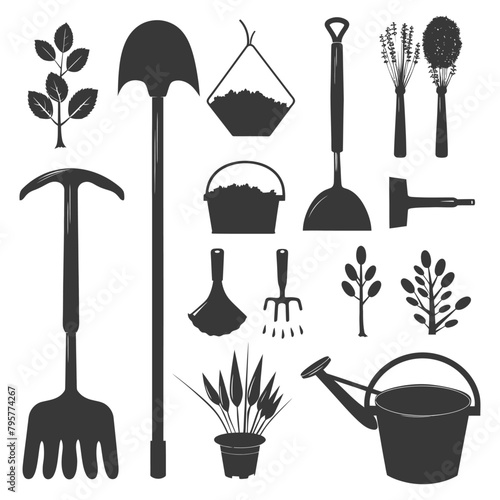 Silhouette gardening equipment black color only