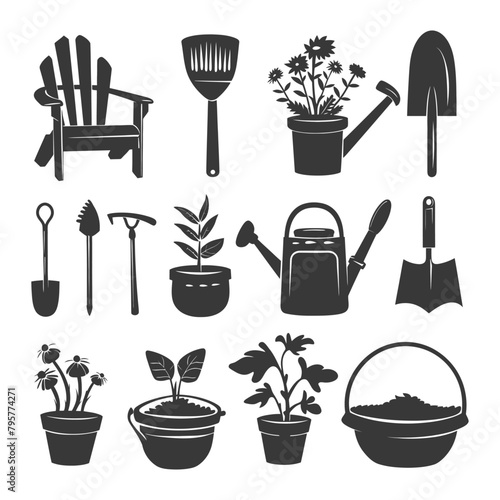 Silhouette gardening equipment black color only