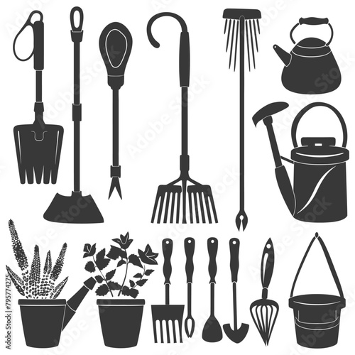 Silhouette gardening equipment black color only