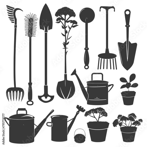 Silhouette gardening equipment black color only