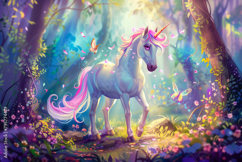 Unicorn Pony Adorable Animals Children Fairytale Colorful Magical Beautiful Enchanted Forest Fantasy