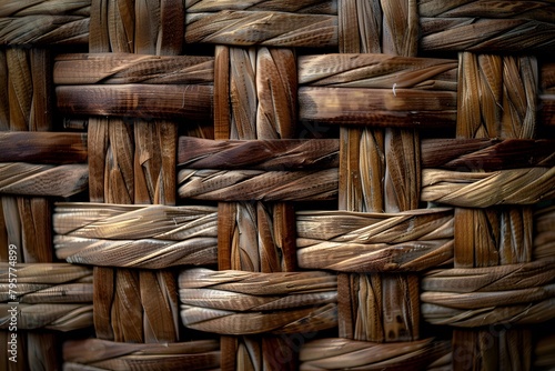 High-resolution texture of a woven basket, highlighting the tight patterns and natural fiber colors