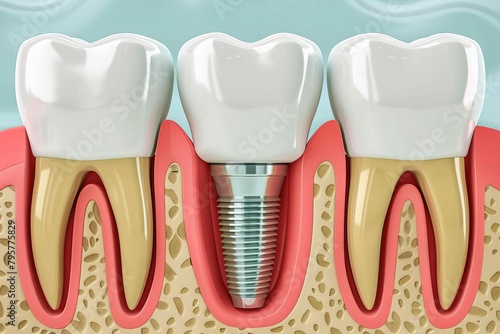 crosssection of healthy human teeth and dental implant 3d illustration photo