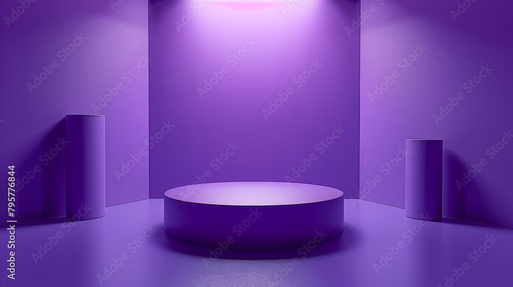 Fototapeta premium Sleek purple round pedestal for showcasing products in a modern, minimalist setting