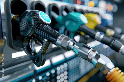 Gas station. refueling gun. A man fuels a car. Filling hose in hand. tank neck
