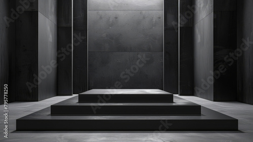 Elegant minimalistic product podium with spotlight in a dark room, perfect for presentations