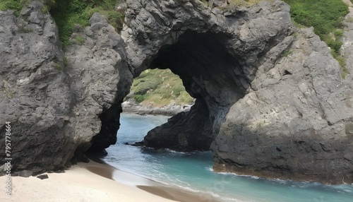 A rocky archway leading to a hidden beach upscaled 3