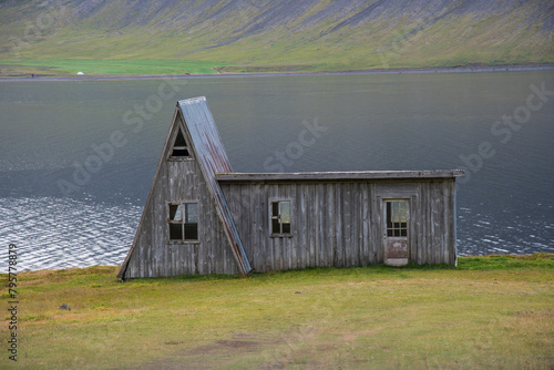 An abandoned cottage in Fossfjordur in the Icelandic westfjords