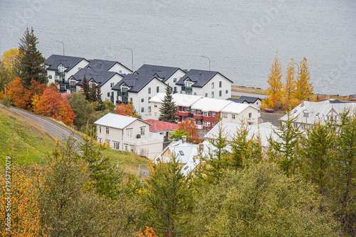 Town of Akureyri in north iceland on a fall day